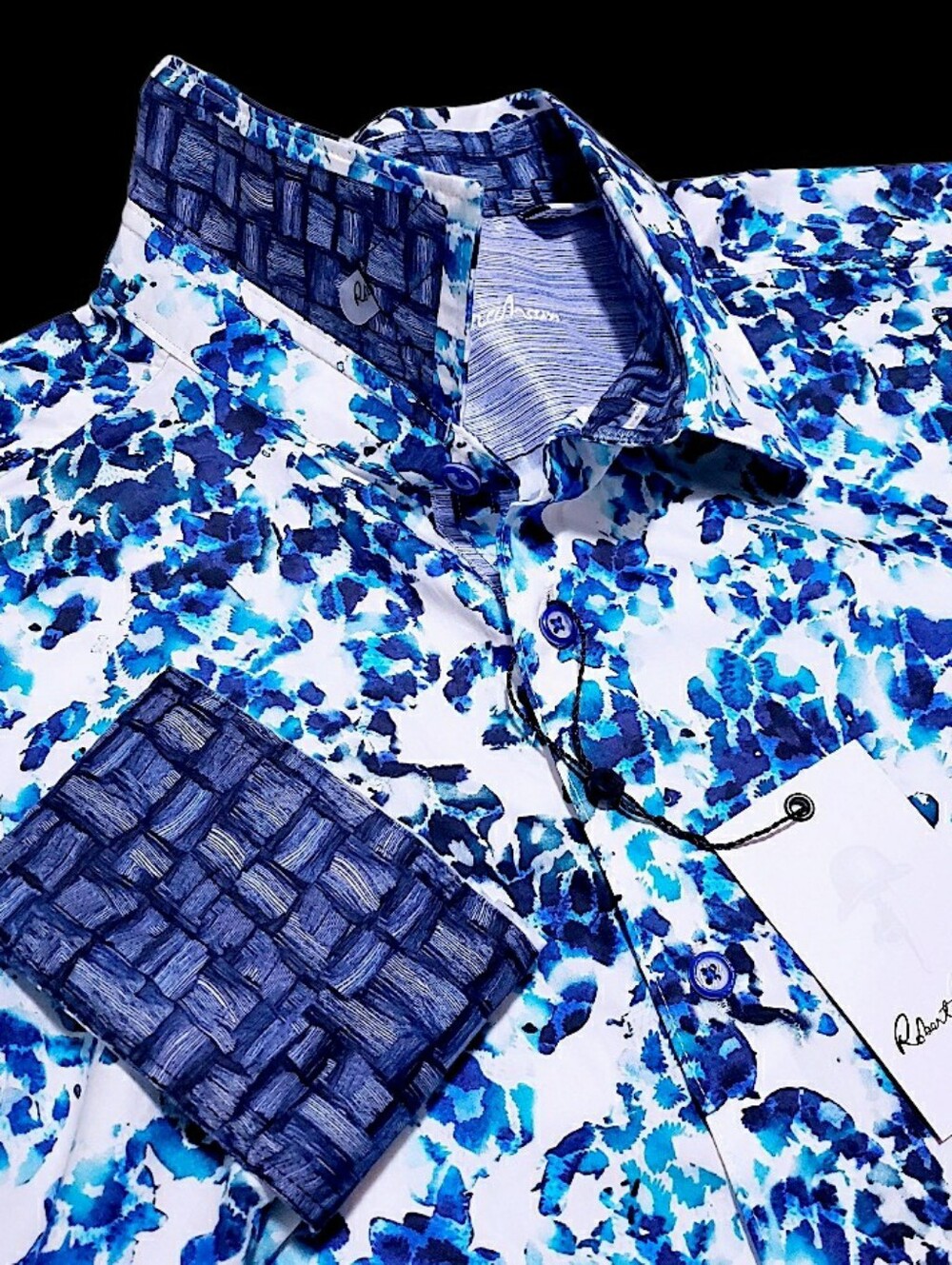 NEW Robert Graham Abstact Floral Blue Teal White 2XL Classic Fit Shirt $238